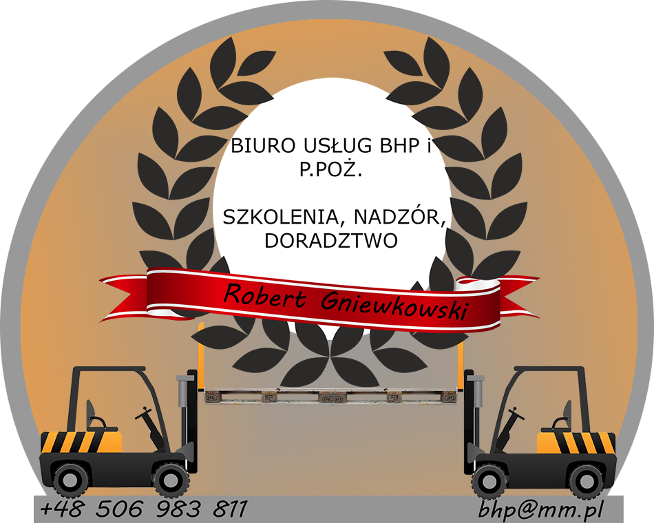 Logo BIURO USŁUG BHP I P. POŻ. SZKOLENIA NADZÓR DORADZTWO ROBERT GNIEWKOWSKI