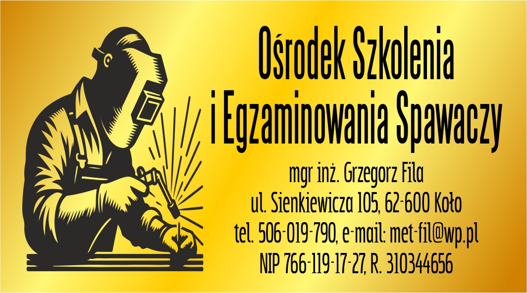 Logo F.H.U. MET-FIL Grzegorz Fila OŚRODEK SZKOLENIA I EGZAMINOWANIA SPAWACZY GRZEGORZ FILA